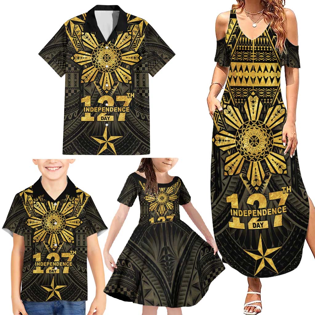 Personalised Philippines Independence Day Family Matching Summer Maxi Dress and Hawaiian Shirt Filipinos Sun Star Tribal LT05 - Polynesian Pride