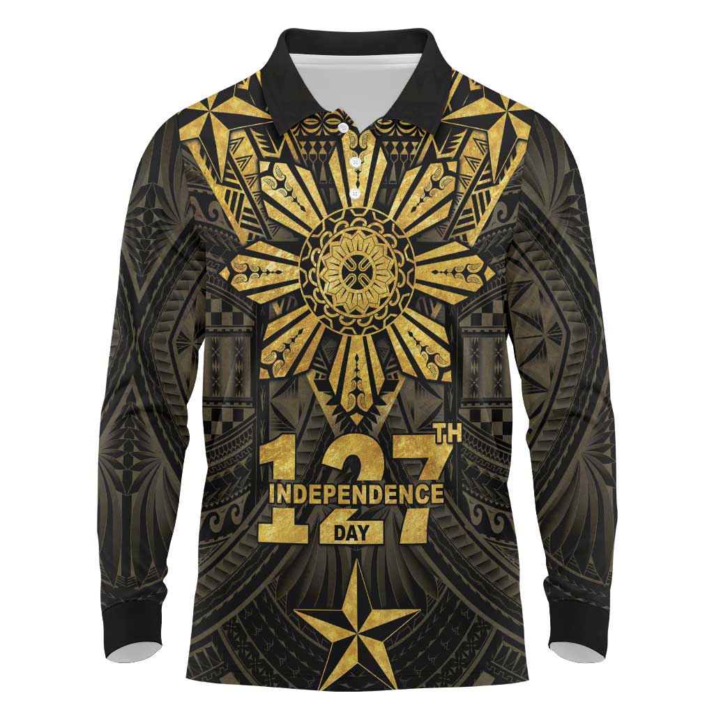 Personalised Philippines Independence Day Long Sleeve Polo Shirt Filipinos Sun Star Tribal
