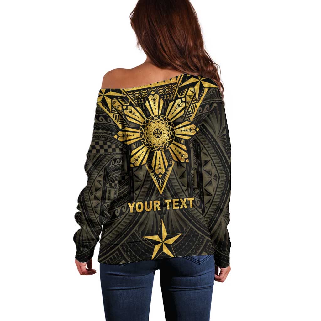 Personalised Philippines Independence Day Off Shoulder Sweater Filipinos Sun Star Tribal