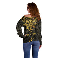 Personalised Philippines Independence Day Off Shoulder Sweater Filipinos Sun Star Tribal