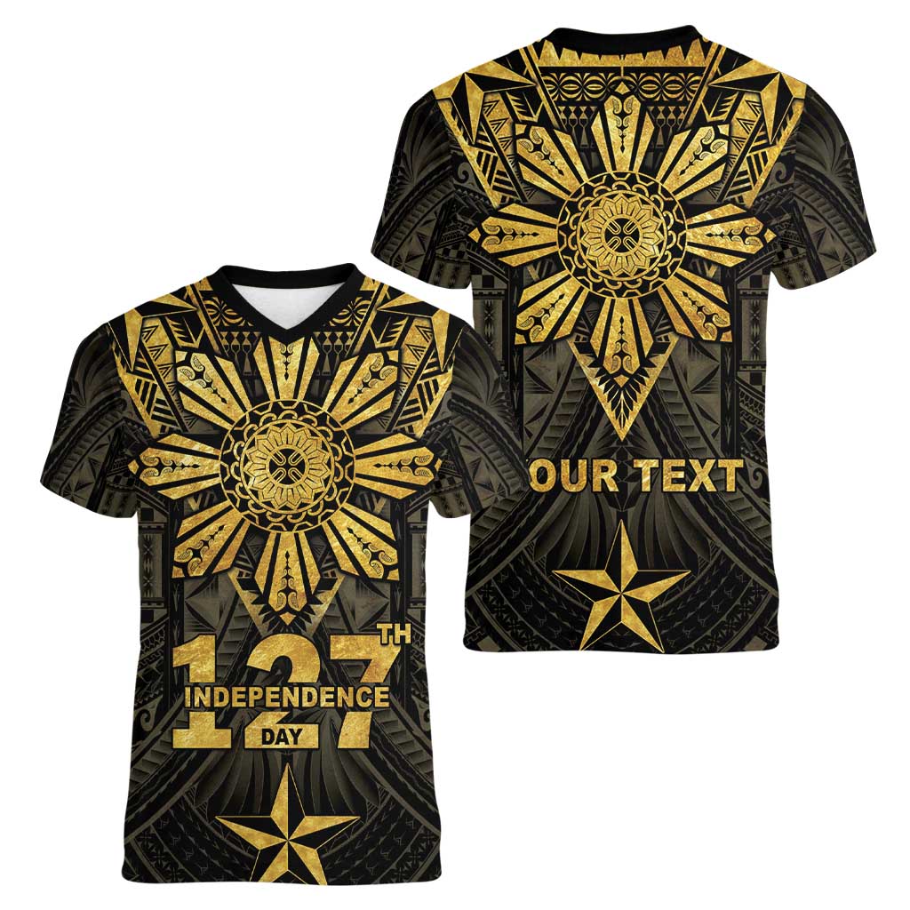 Personalised Philippines Independence Day Women V-Neck T-Shirt Filipinos Sun Star Tribal