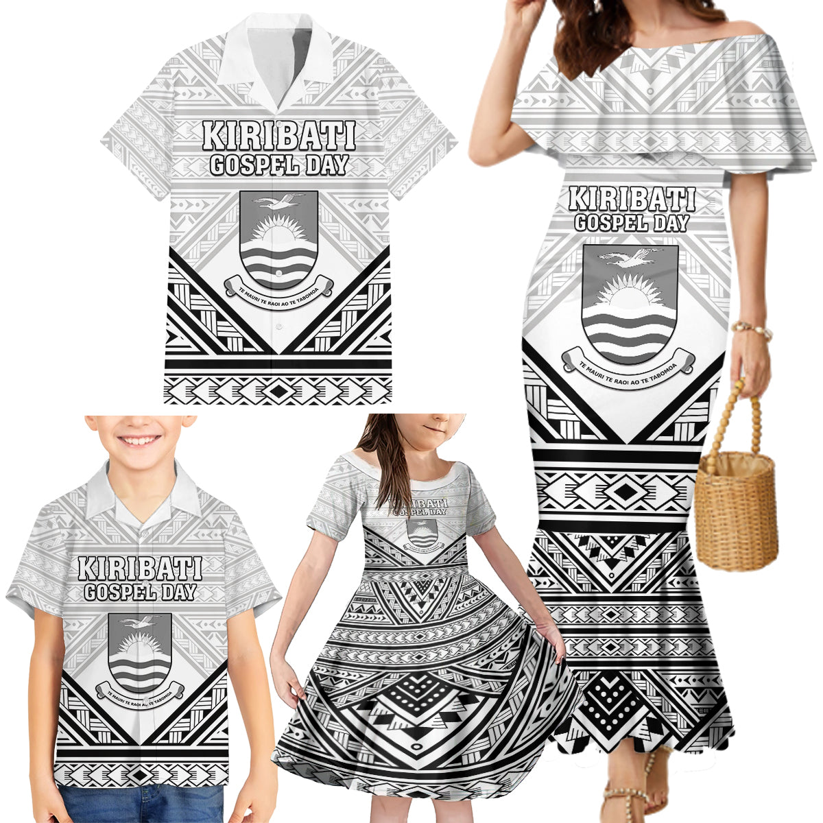 Personalised Kiribati Gospel Day Family Matching Mermaid Dress and Hawaiian Shirt Coat Of Arms Polynesian Pattern LT05 - Polynesian Pride