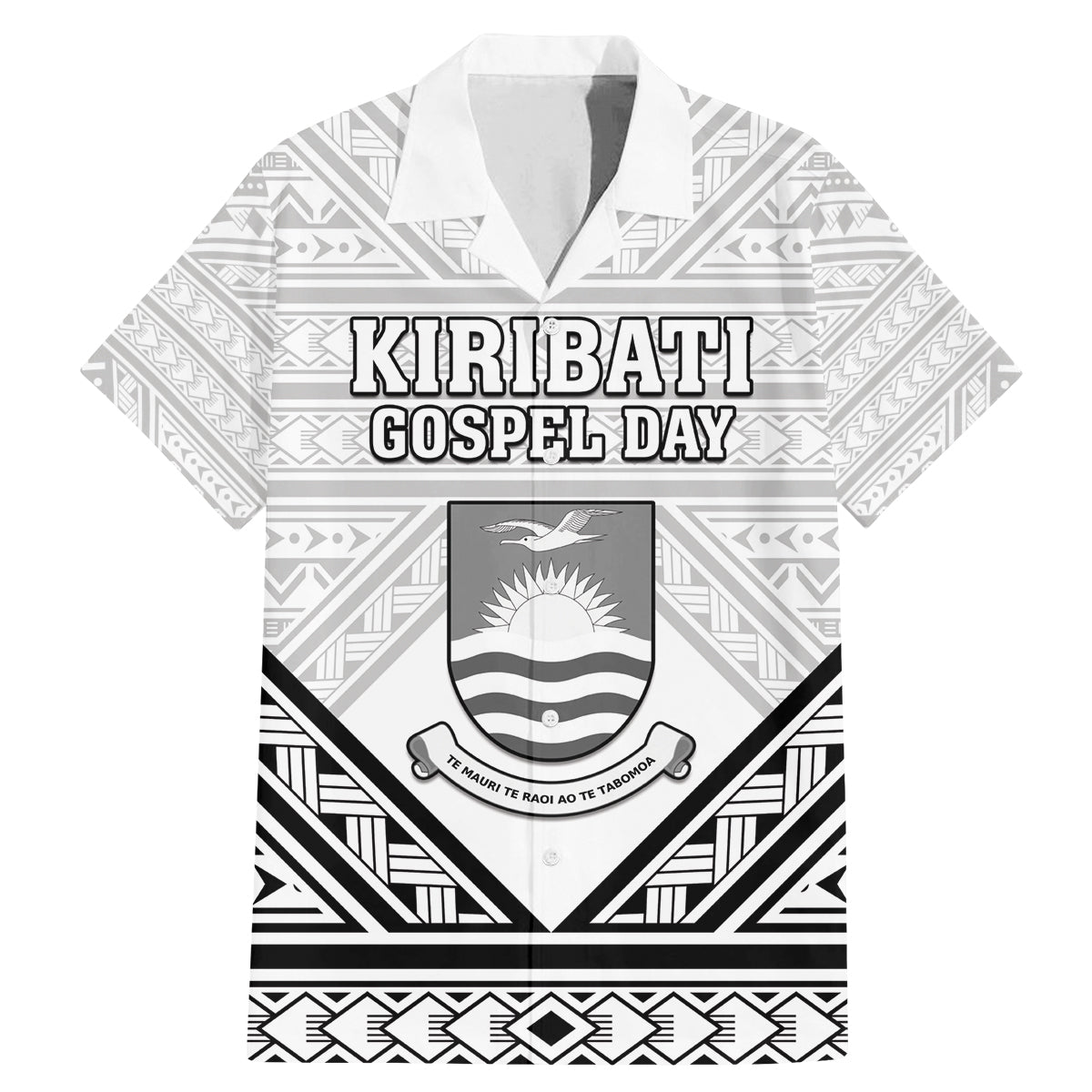 Personalised Kiribati Gospel Day Family Matching Mermaid Dress and Hawaiian Shirt Coat Of Arms Polynesian Pattern LT05 Dad's Shirt - Short Sleeve White - Polynesian Pride