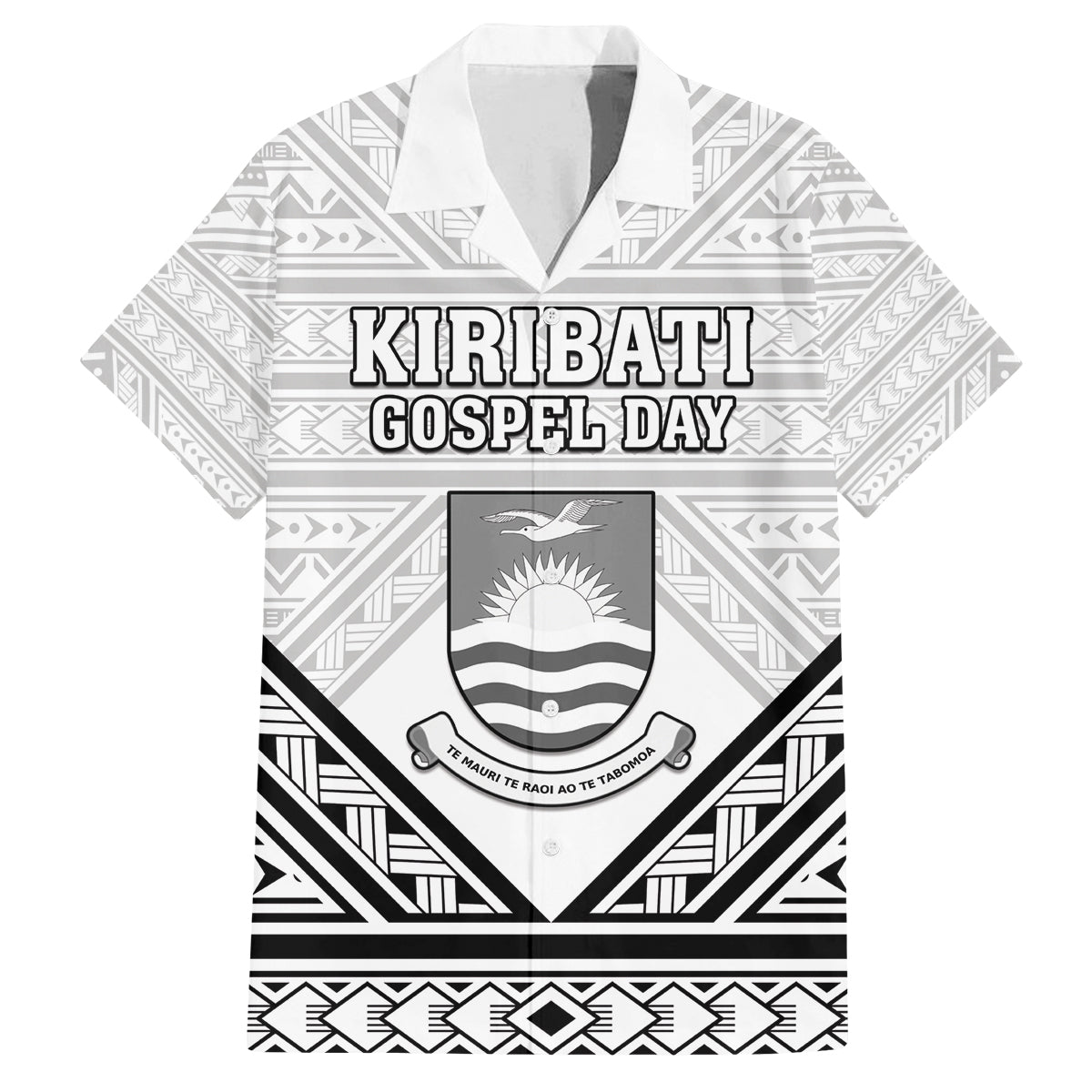 Personalised Kiribati Gospel Day Family Matching Off Shoulder Short Dress and Hawaiian Shirt Coat Of Arms Polynesian Pattern LT05 Dad's Shirt - Short Sleeve White - Polynesian Pride