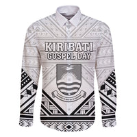 Personalised Kiribati Gospel Day Family Matching Off Shoulder Short Dress and Hawaiian Shirt Coat Of Arms Polynesian Pattern LT05 Dad's Shirt - Long Sleeve White - Polynesian Pride