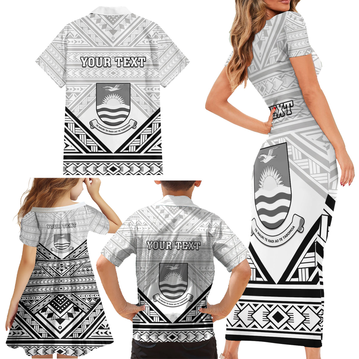 Personalised Kiribati Gospel Day Family Matching Short Sleeve Bodycon Dress and Hawaiian Shirt Coat Of Arms Polynesian Pattern LT05 - Polynesian Pride