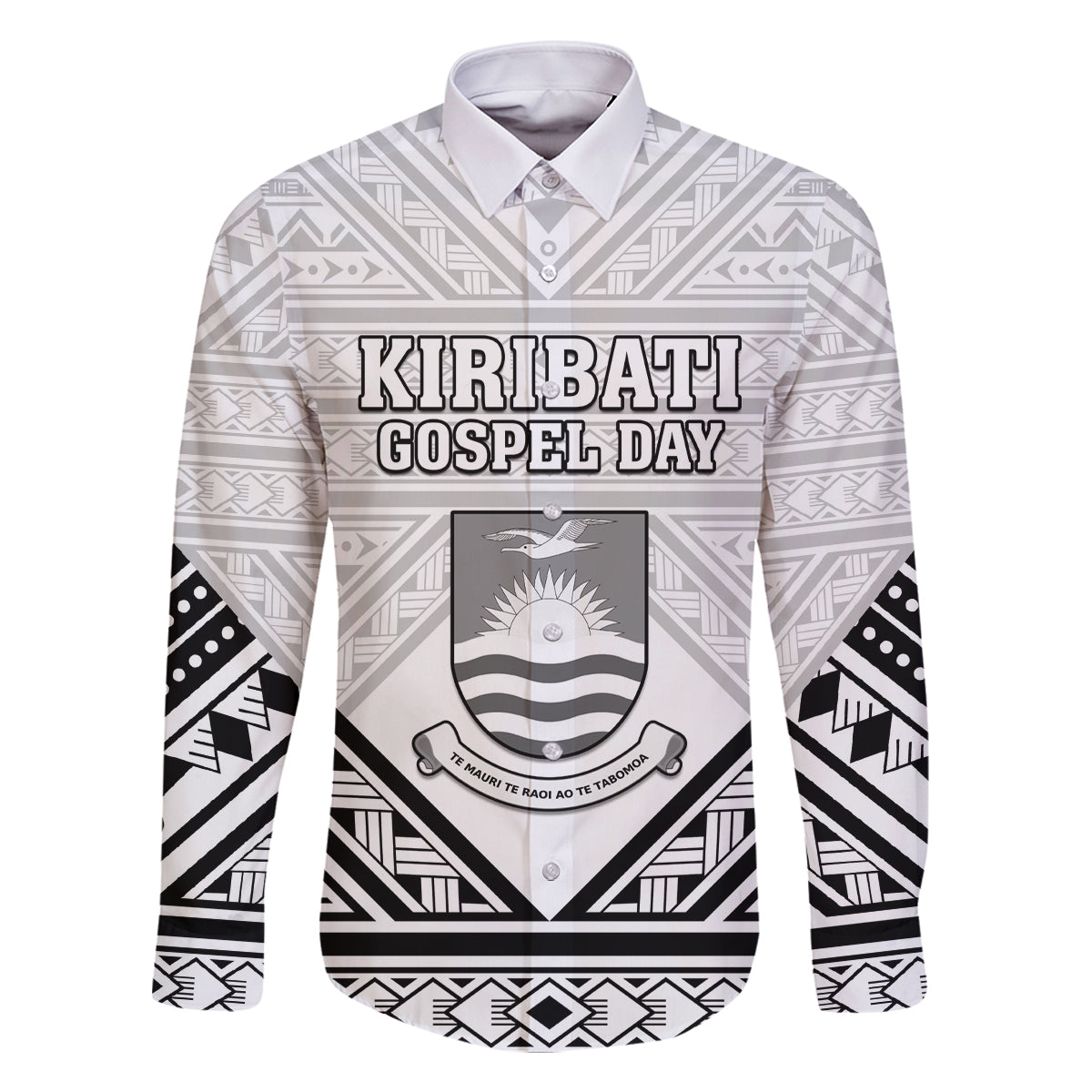 Personalised Kiribati Gospel Day Family Matching Summer Maxi Dress and Hawaiian Shirt Coat Of Arms Polynesian Pattern LT05 Dad's Shirt - Long Sleeve White - Polynesian Pride