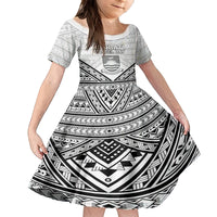 Personalised Kiribati Gospel Day Family Matching Tank Maxi Dress and Hawaiian Shirt Coat Of Arms Polynesian Pattern LT05 Daughter's Dress White - Polynesian Pride