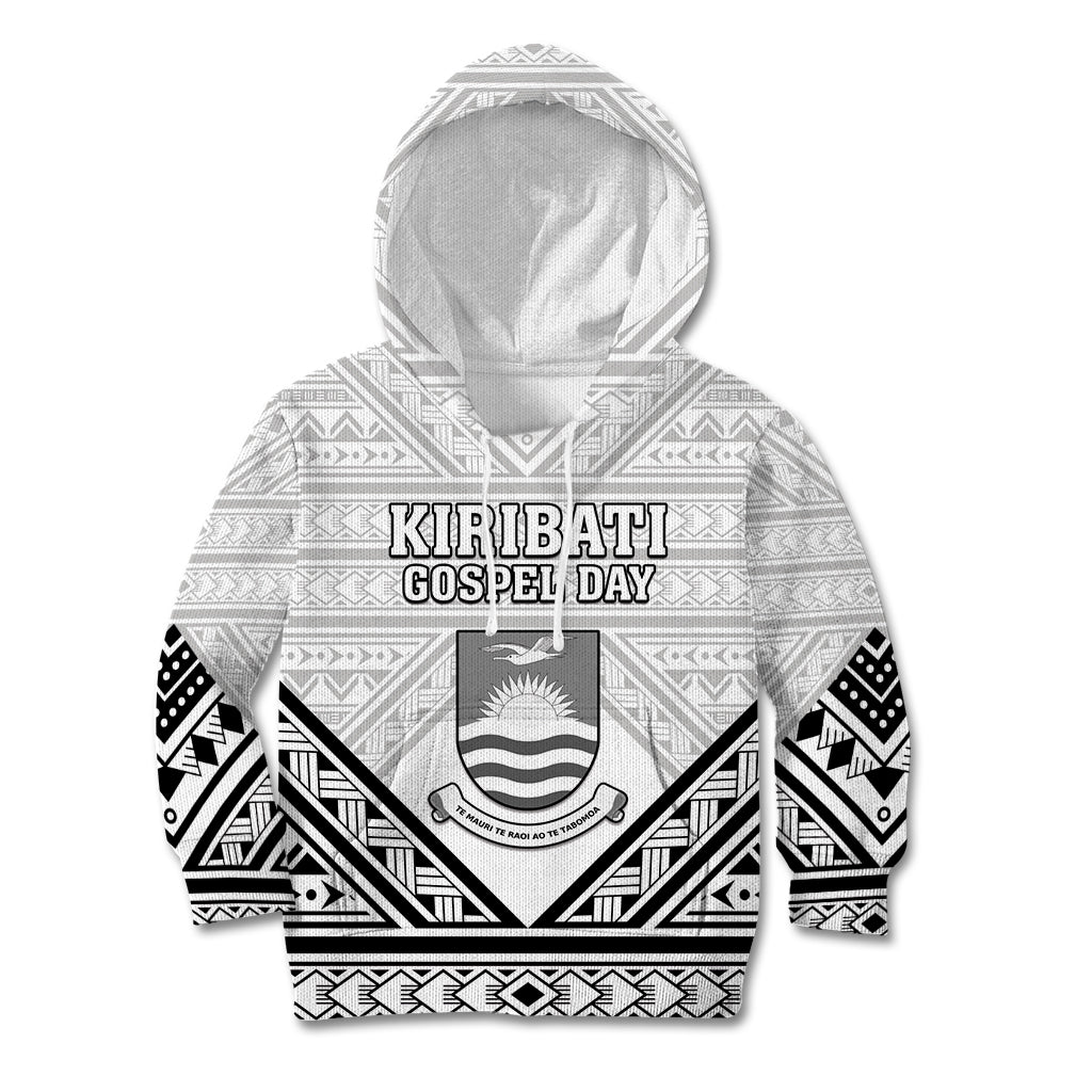 Personalised Kiribati Gospel Day Kid Hoodie Coat Of Arms Polynesian Pattern LT05 Hoodie White - Polynesian Pride