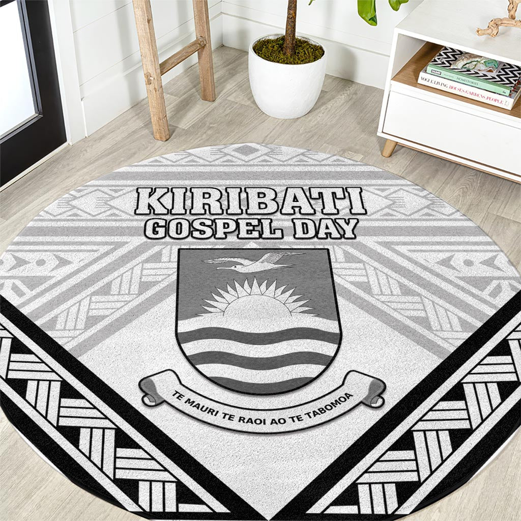 Kiribati Gospel Day Round Carpet Coat Of Arms Polynesian Pattern LT05 White - Polynesian Pride