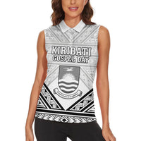 Personalised Kiribati Gospel Day Women Sleeveless Polo Shirt Coat Of Arms Polynesian Pattern