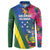 Solomon Islands Independence Day Button Sweatshirt Coat Of Arms With Tropical Flowers