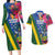 Solomon Islands Independence Day Couples Matching Long Sleeve Bodycon Dress and Hawaiian Shirt Coat Of Arms With Tropical Flowers