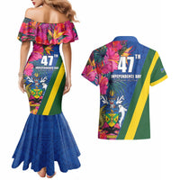 Solomon Islands Independence Day Couples Matching Mermaid Dress and Hawaiian Shirt Coat Of Arms With Tropical Flowers LT05 - Polynesian Pride