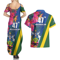 Solomon Islands Independence Day Couples Matching Summer Maxi Dress and Hawaiian Shirt Coat Of Arms With Tropical Flowers LT05 - Polynesian Pride