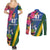Solomon Islands Independence Day Couples Matching Summer Maxi Dress and Long Sleeve Button Shirt Coat Of Arms With Tropical Flowers