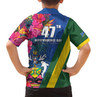 Solomon Islands Independence Day Family Matching Long Sleeve Bodycon Dress and Hawaiian Shirt Coat Of Arms With Tropical Flowers LT05 - Polynesian Pride