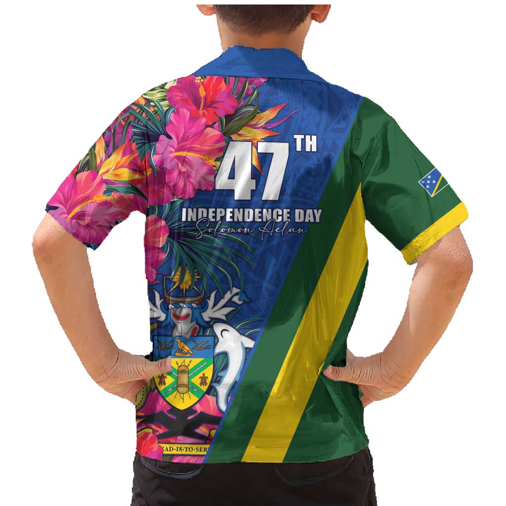 Solomon Islands Independence Day Family Matching Mermaid Dress and Hawaiian Shirt Coat Of Arms With Tropical Flowers LT05 - Polynesian Pride