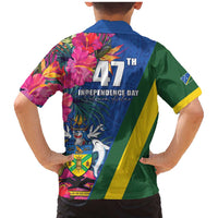 Solomon Islands Independence Day Family Matching Mermaid Dress and Hawaiian Shirt Coat Of Arms With Tropical Flowers LT05 - Polynesian Pride