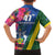 Solomon Islands Independence Day Family Matching Off The Shoulder Long Sleeve Dress and Hawaiian Shirt Coat Of Arms With Tropical Flowers