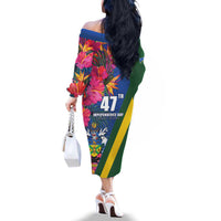 Solomon Islands Independence Day Family Matching Off The Shoulder Long Sleeve Dress and Hawaiian Shirt Coat Of Arms With Tropical Flowers LT05 - Polynesian Pride