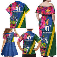 Solomon Islands Independence Day Family Matching Off Shoulder Maxi Dress and Hawaiian Shirt Coat Of Arms With Tropical Flowers LT05 - Polynesian Pride