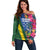 Solomon Islands Independence Day Off Shoulder Sweater Coat Of Arms With Tropical Flowers