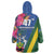 Solomon Islands Independence Day Wearable Blanket Hoodie Coat Of Arms With Tropical Flowers