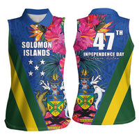 Solomon Islands Independence Day Women Sleeveless Polo Shirt Coat Of Arms With Tropical Flowers LT05 - Polynesian Pride