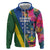 Solomon Islands Independence Day Zip Hoodie Coat Of Arms With Tropical Flowers