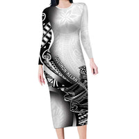 Solomon Islands Nguzunguzu Family Matching Long Sleeve Bodycon Dress and Hawaiian Shirt Polynesian Tribal Pattern LT05 Mom's Dress White - Polynesian Pride