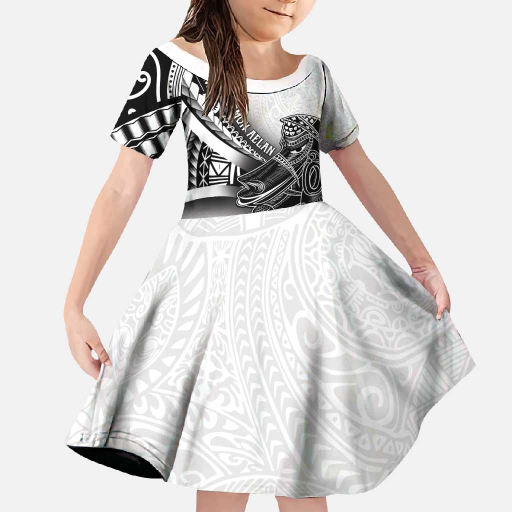 Solomon Islands Nguzunguzu Family Matching Mermaid Dress and Hawaiian Shirt Polynesian Tribal Pattern LT05 Daughter's Dress White - Polynesian Pride