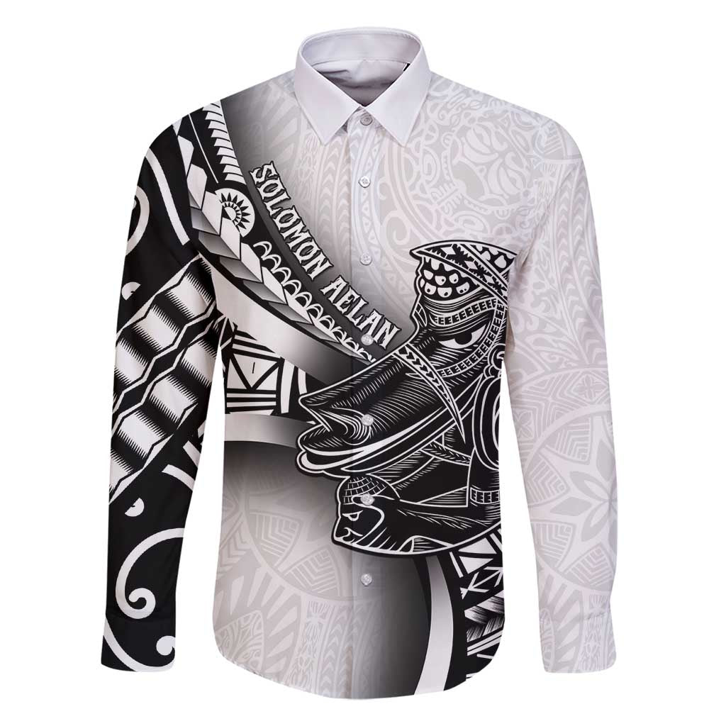 Solomon Islands Nguzunguzu Family Matching Off Shoulder Short Dress and Hawaiian Shirt Polynesian Tribal Pattern LT05 Dad's Shirt - Long Sleeve White - Polynesian Pride