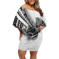 Solomon Islands Nguzunguzu Family Matching Off Shoulder Short Dress and Hawaiian Shirt Polynesian Tribal Pattern LT05 Mom's Dress White - Polynesian Pride