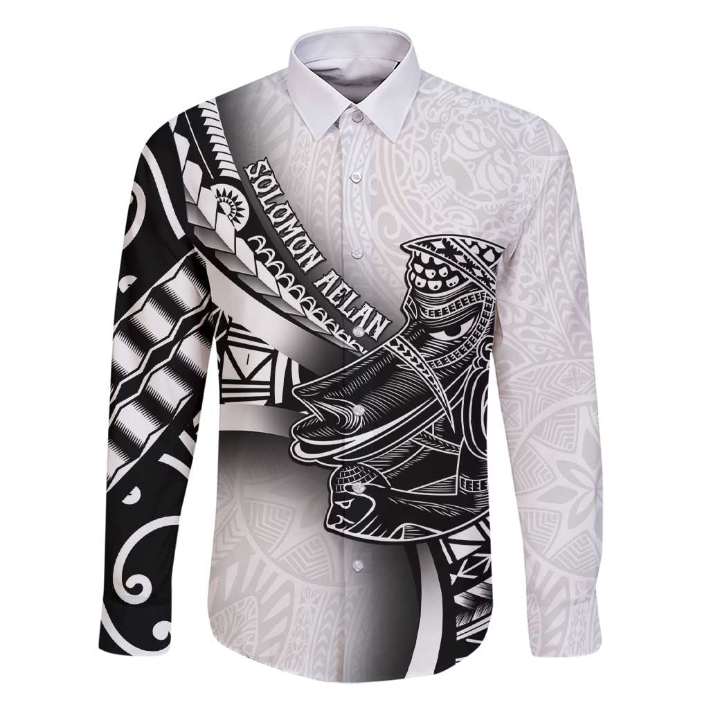 Solomon Islands Nguzunguzu Family Matching Short Sleeve Bodycon Dress and Hawaiian Shirt Polynesian Tribal Pattern LT05 Dad's Shirt - Long Sleeve White - Polynesian Pride