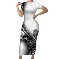 Solomon Islands Nguzunguzu Family Matching Short Sleeve Bodycon Dress and Hawaiian Shirt Polynesian Tribal Pattern LT05 Mom's Dress White - Polynesian Pride