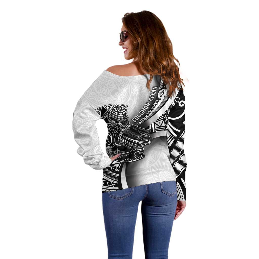 Solomon Islands Nguzunguzu Off Shoulder Sweater Polynesian Tribal Pattern