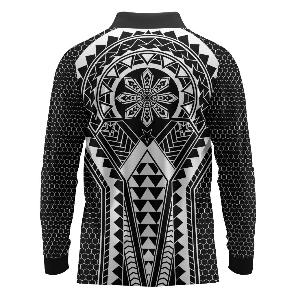 Philippines Batok Tribal Inspired Tattoo Black Long Sleeve Polo Shirt LT05 - Polynesian Pride