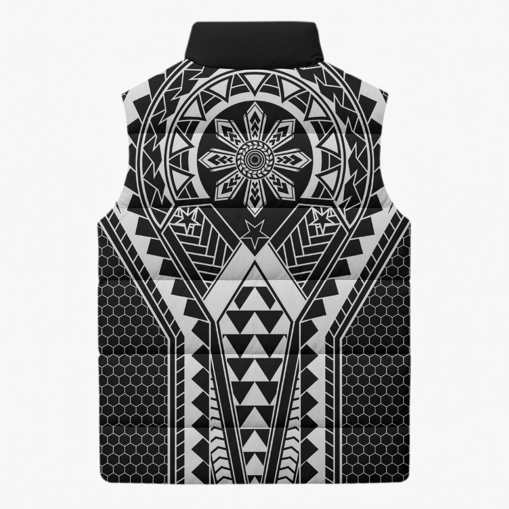 Philippines Batok Tribal Inspired Tattoo Black Sleeveless Puffer Jacket LT05 - Polynesian Pride