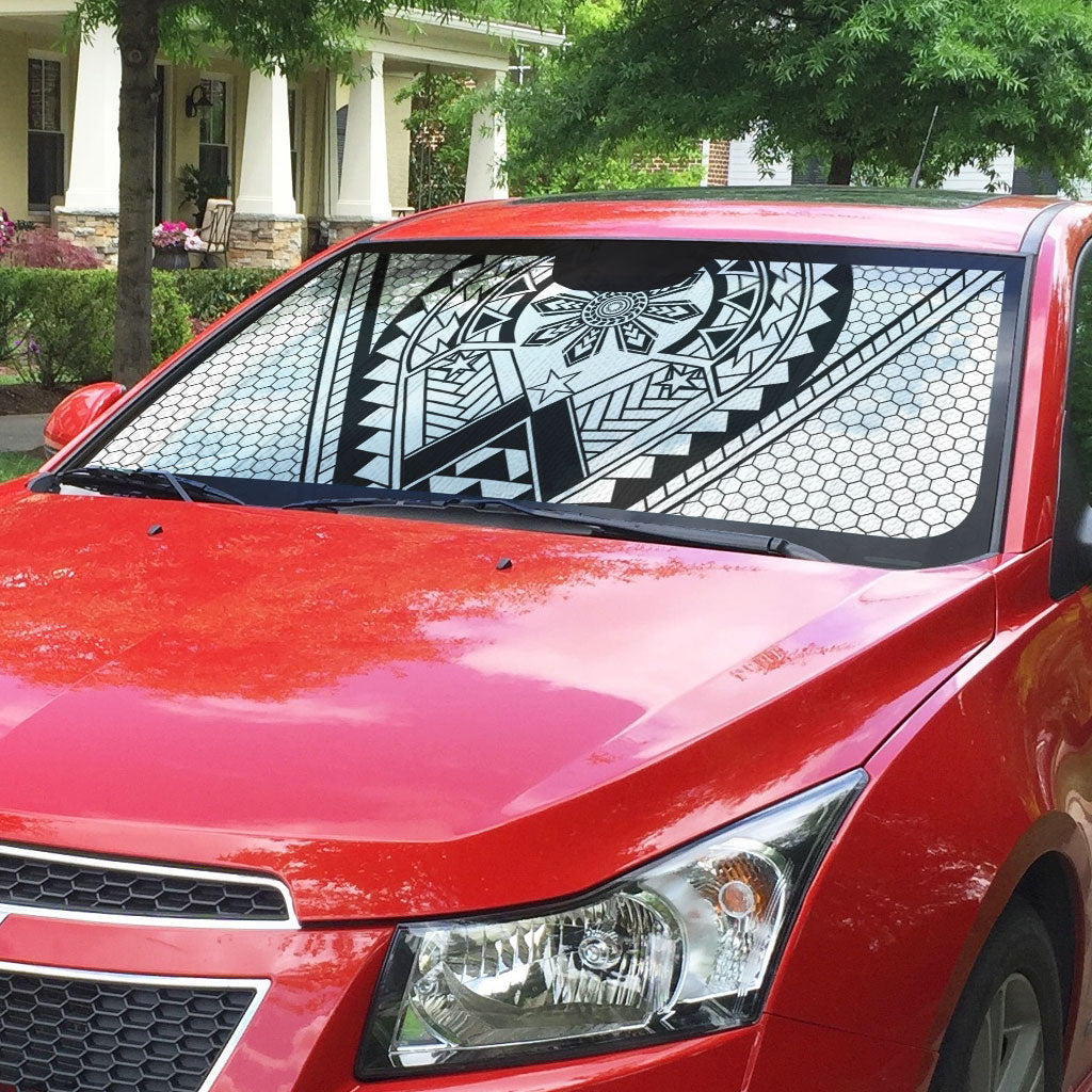 Philippines Batok Tribal Inspired Tattoo White Auto Sun Shade LT05 - Polynesian Pride