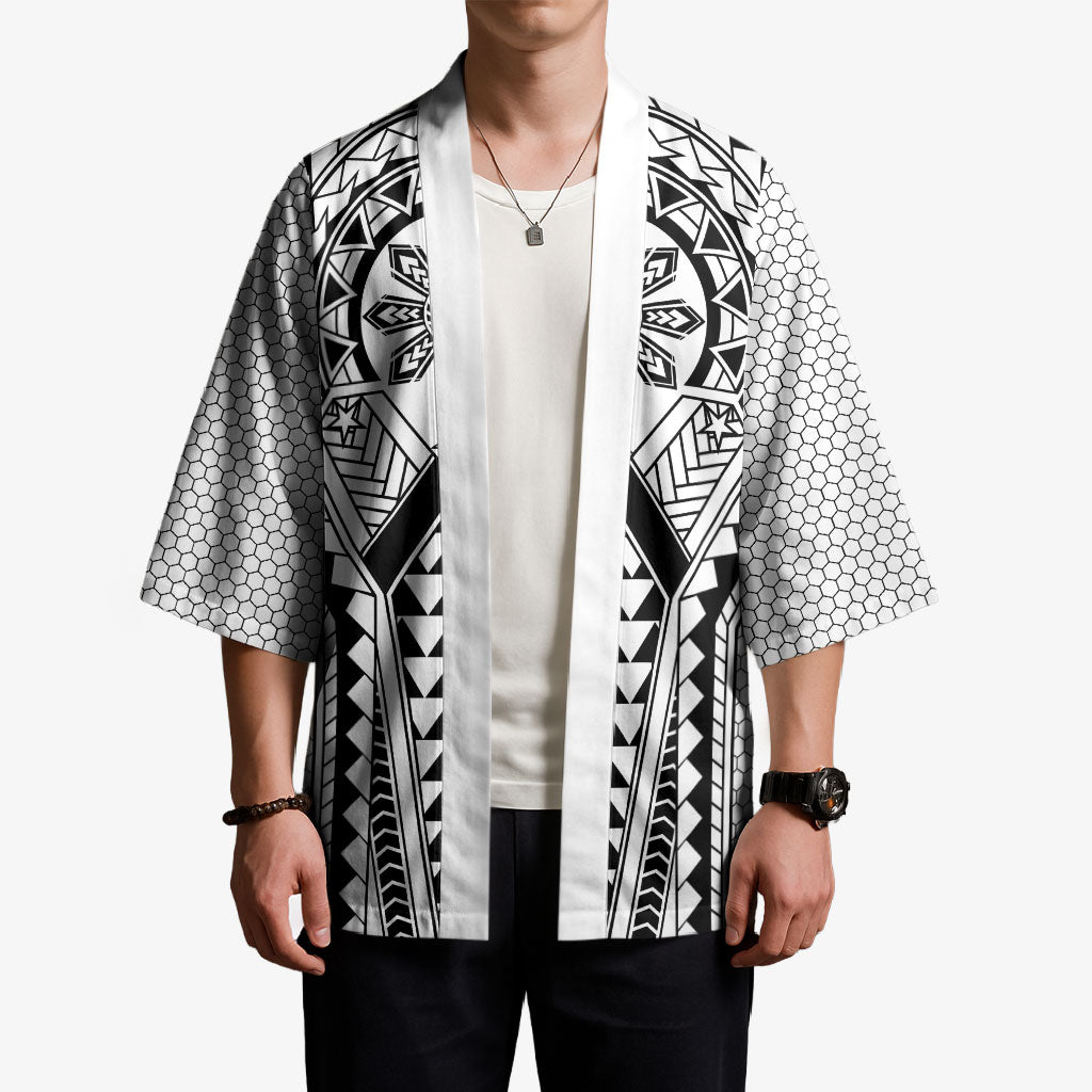 Philippines Batok Tribal Inspired Tattoo White Kimono LT05 - Polynesian Pride