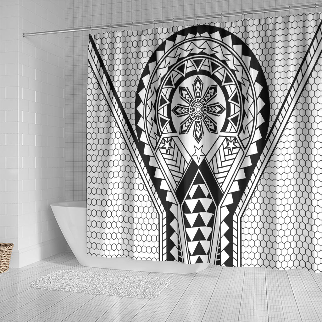 Philippines Batok Tribal Inspired Tattoo White Shower Curtain LT05 - Polynesian Pride