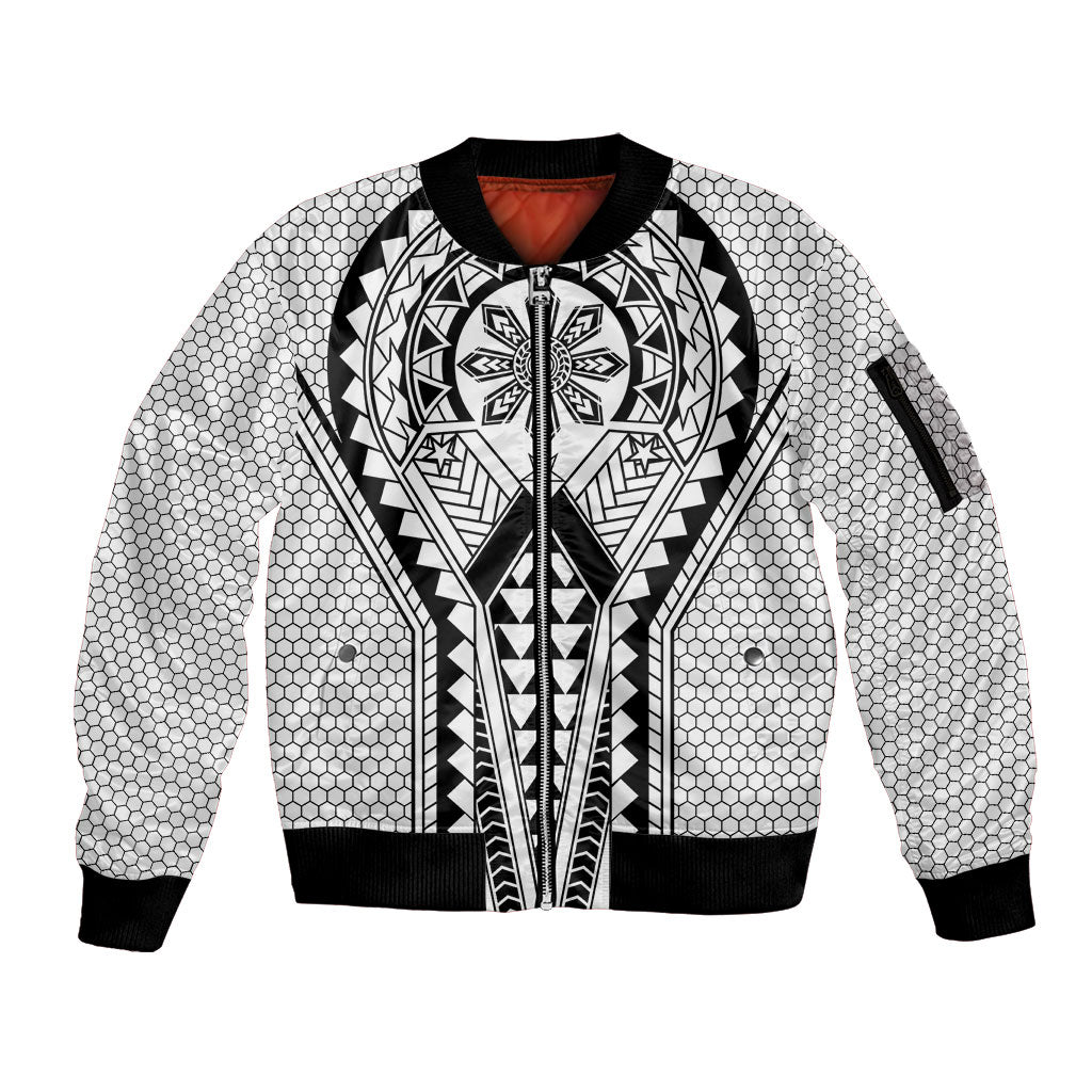 Philippines Batok Tribal Inspired Tattoo White Sleeve Zip Bomber Jacket LT05 Unisex White - Polynesian Pride