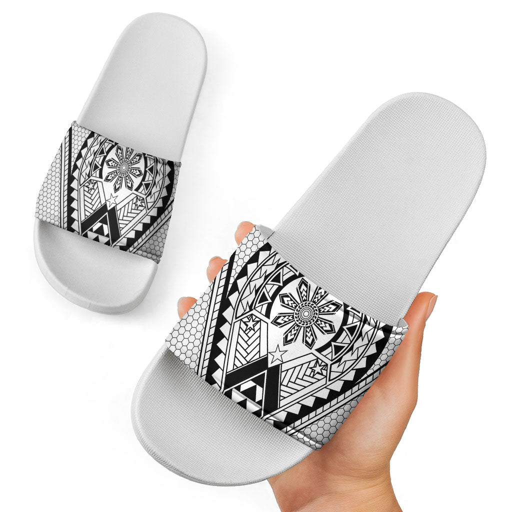 Philippines Batok Tribal Inspired Tattoo White Slide Sandals LT05 - Polynesian Pride