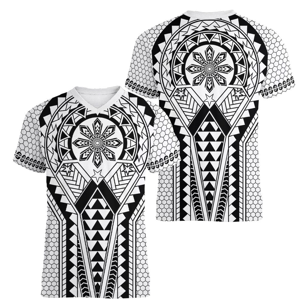 Philippines Batok Tribal Inspired Tattoo White Women V-Neck T-Shirt LT05 - Polynesian Pride