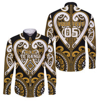 Custom Aotearoa Ngai Te Rangi Family Matching Mermaid Dress and Hawaiian Shirt Maori Tribal Pattern LT05 Dad's Shirt - Long Sleeve Gold - Polynesian Pride