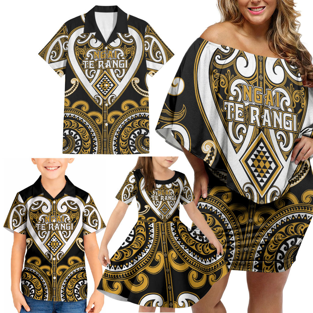 Custom Aotearoa Ngai Te Rangi Family Matching Off Shoulder Short Dress and Hawaiian Shirt Maori Tribal Pattern LT05 - Polynesian Pride