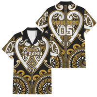 Custom Aotearoa Ngai Te Rangi Family Matching Off Shoulder Short Dress and Hawaiian Shirt Maori Tribal Pattern LT05 Dad's Shirt - Short Sleeve Gold - Polynesian Pride