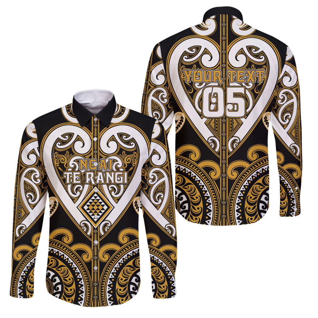 Custom Aotearoa Ngai Te Rangi Family Matching Short Sleeve Bodycon Dress and Hawaiian Shirt Maori Tribal Pattern LT05 Dad's Shirt - Long Sleeve Gold - Polynesian Pride