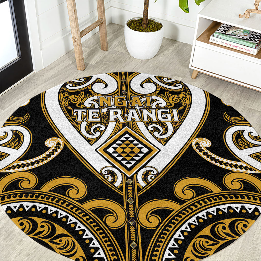 Aotearoa Ngai Te Rangi Round Carpet Maori Tribal Pattern LT05 Gold - Polynesian Pride